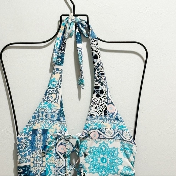 SEAFOLLY Women’s Blue Multi Print SILK MARKET Lace Up Halter Swimsuit Size US 4 - Picture 4 of 6